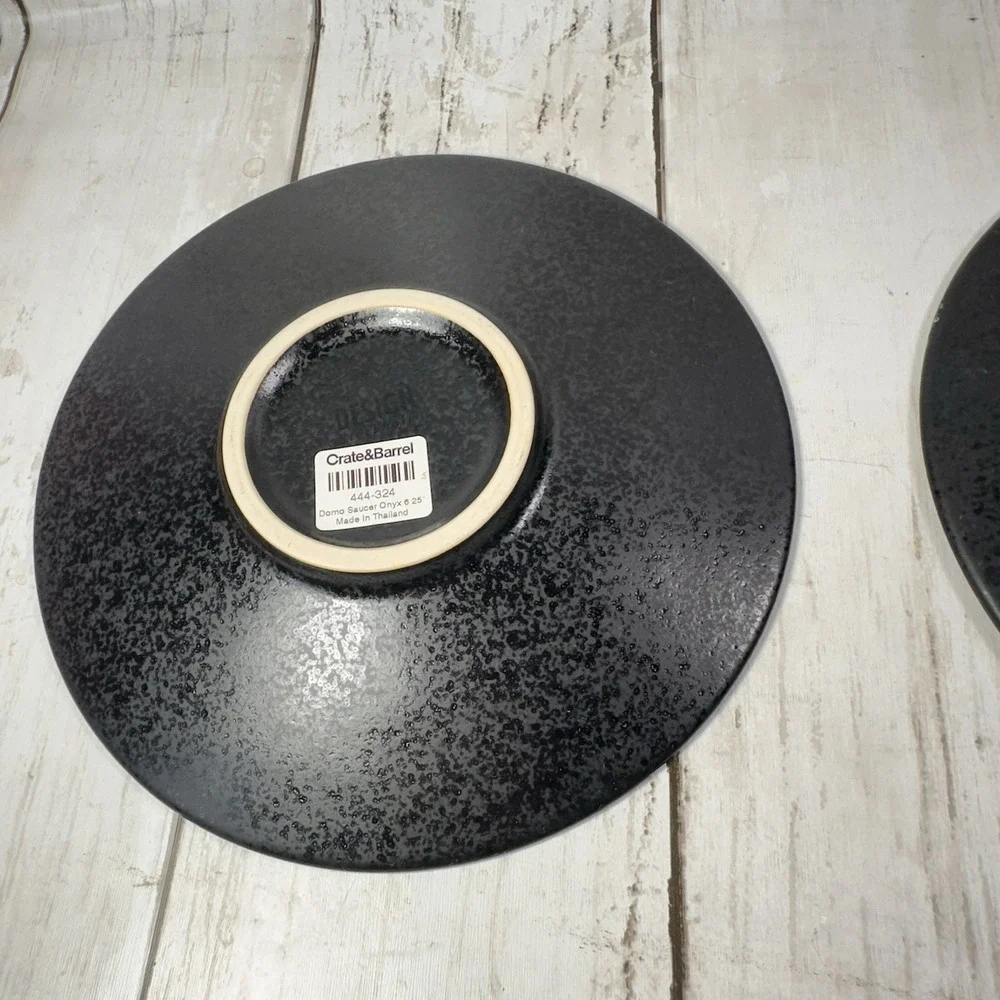 2 Crate & Barrel Domo Onyx Stoneware Saucers Portugal 6.2in Discontin Design Sto